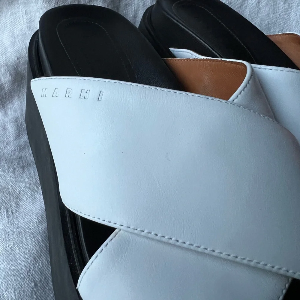MARNI Italian White Platform Crossover Sandal Size 39 - Picture 5 of 10